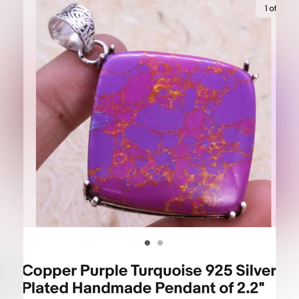Copper purple turquoise pendant sterling silver plated